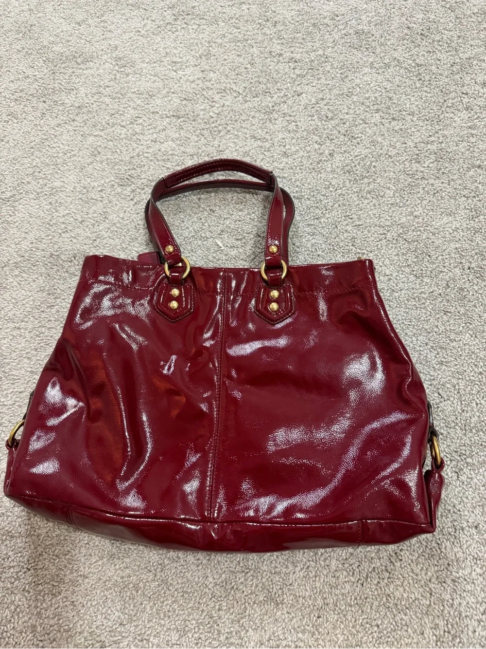 Coach Patent Shoulder Tote in Deep Burgundy